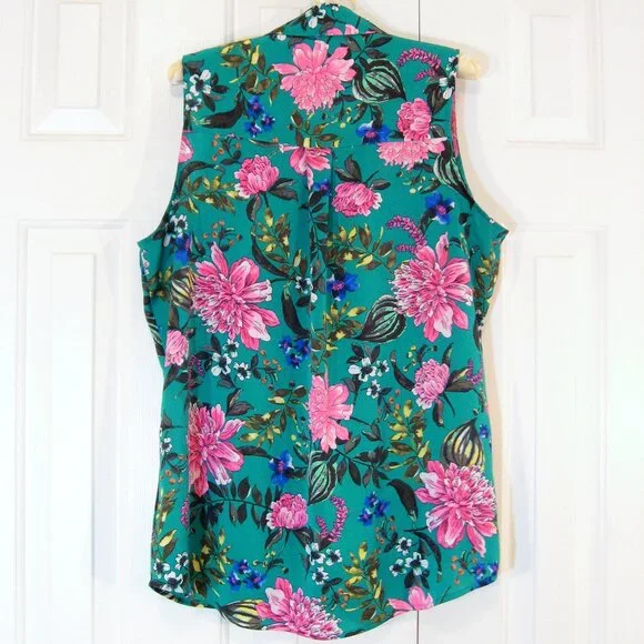 Express | Sleeveless Vibrant Floral Printed Portofino Shirt - Picture 6 of 9